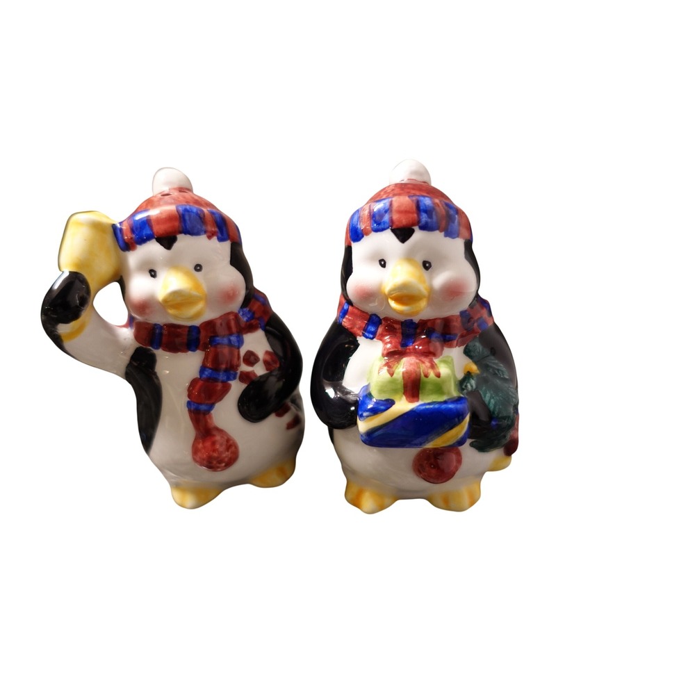 Holiday Penguin Earthenware Salt and Pepper Shaker Set Christmas Winter Decor